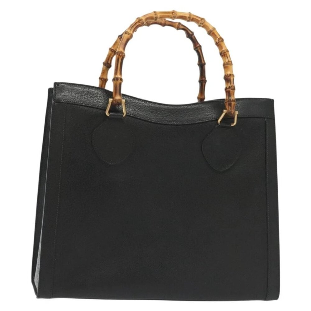 GUCCI Bamboo Hand Bag Leather Black Gold 002